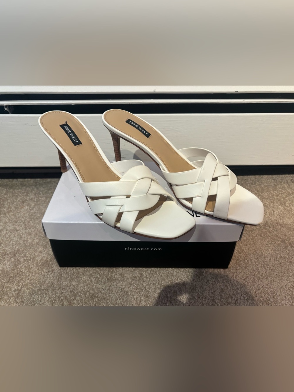 Nine West Women's Linette Leather Heels White Sz 10.5